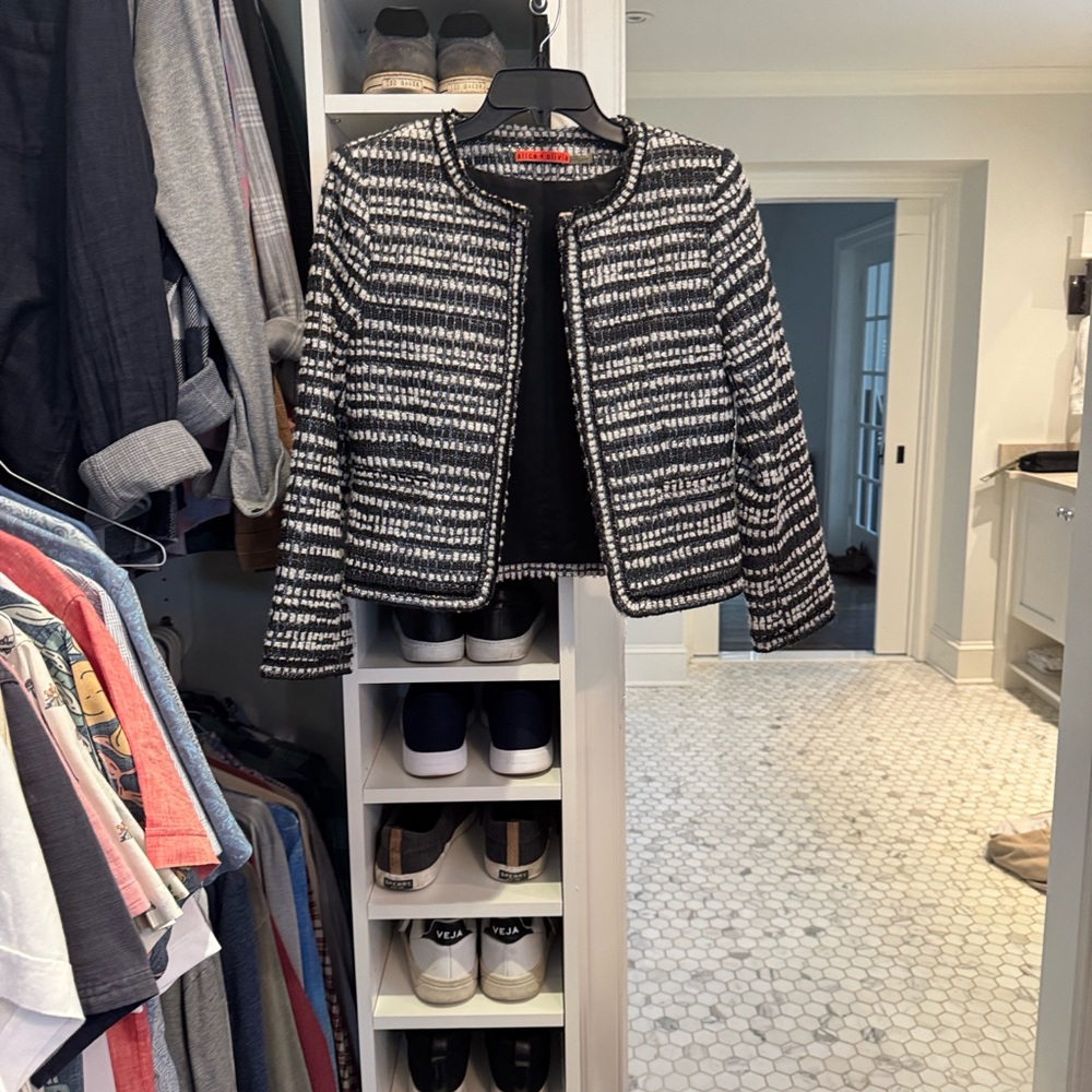 Alice + Olivia Black and White Textured Blazer